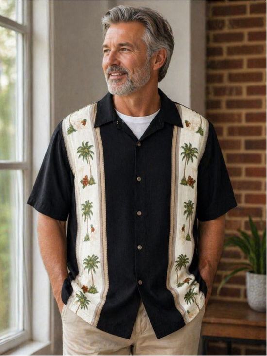 island shores Other - Island Shores Casual Button Down Black Beige Palm Tree XL Shirt Men’s Size